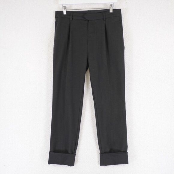 Free People Black Dress Pants Pleated Cuffed Mid Rise‎ 2 31/28 Polyester Blend - Picture 1 of 7